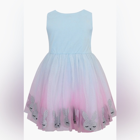 Easter Toddler Dress Zunie Blue and Pink Bunny Tulle Dress - Picture 2 of 4